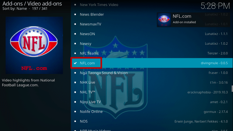 Install NFL.com Kodi Addon Step 8