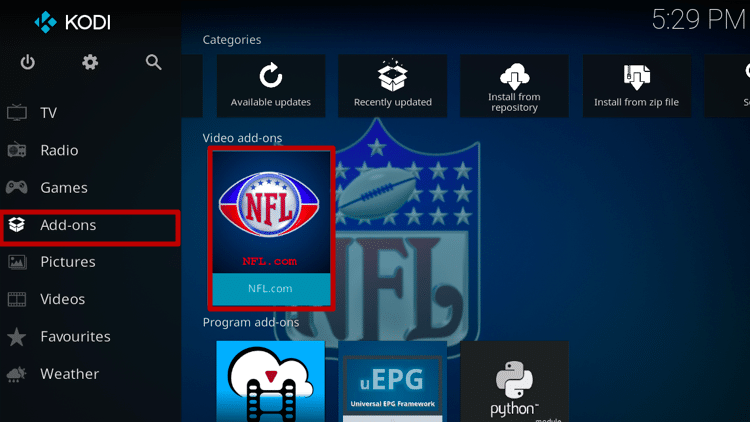 Install NFL.com Kodi Addon Step 9