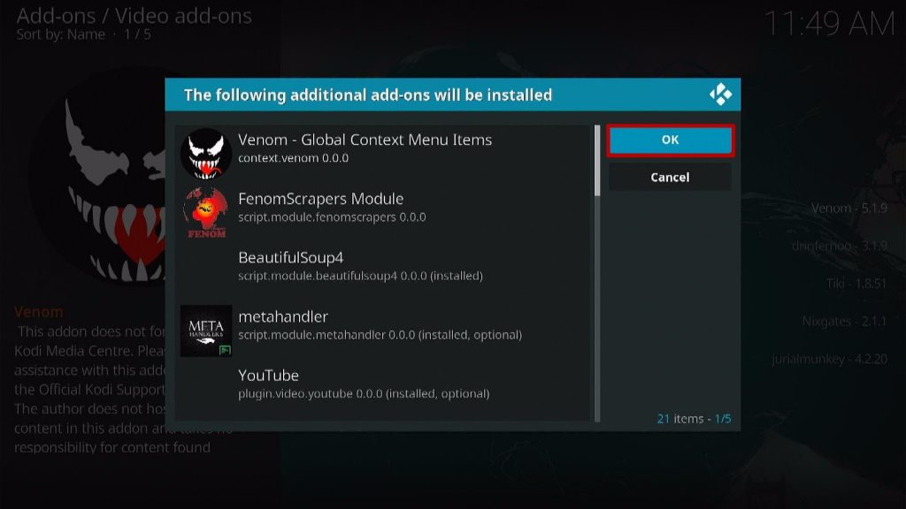 Install Venom Kodi Addon Step 13
