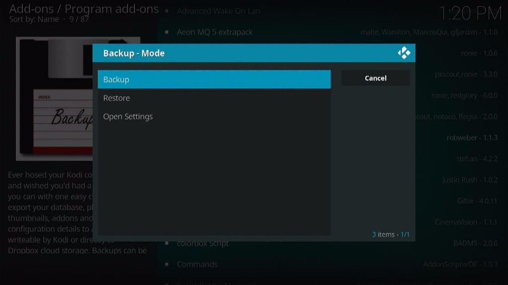 Install the Backup Kodi Addon Step 10