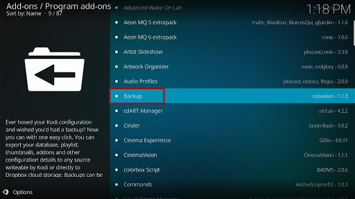 Install the Backup Kodi Addon Step 5