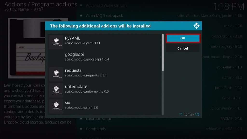 Install the Backup Kodi Addon Step 7