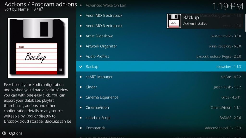 Install the Backup Kodi Addon Step 8