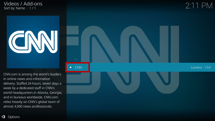 Install the CNN Kodi Addon Step 11