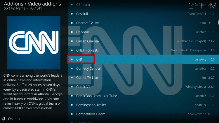 Install the CNN Kodi Addon Step 5