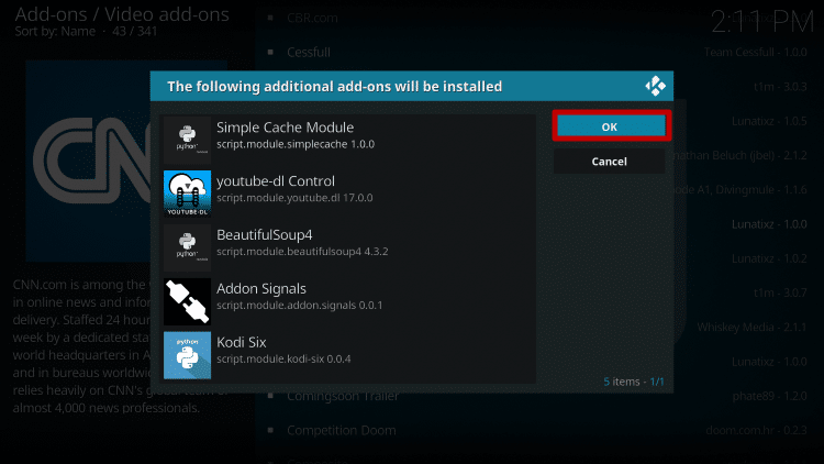 Install the CNN Kodi Addon Step 7