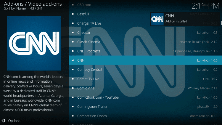 Install the CNN Kodi Addon Step 8