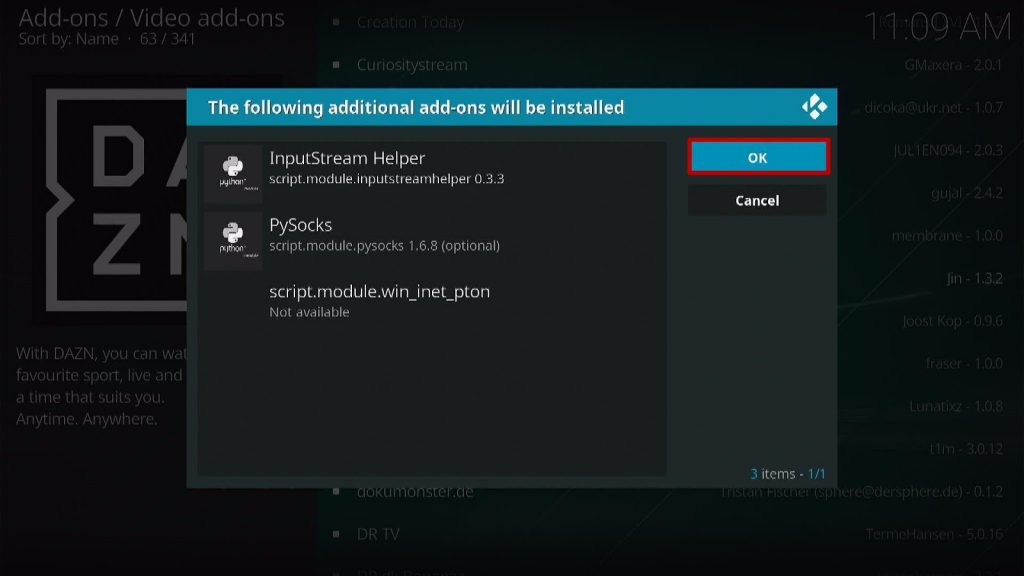 Install the DAZN Kodi Addon Step 7