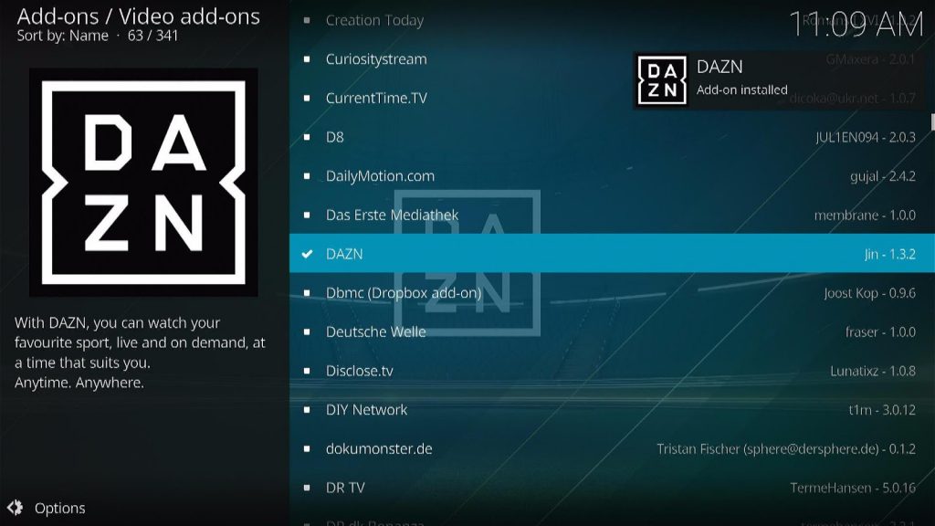 Install the DAZN Kodi Addon Step 8