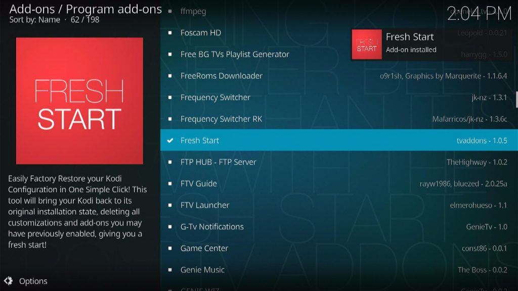 Install the Fresh Start Kodi Addon Step 3