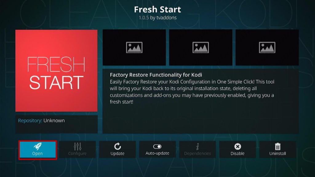 Install the Fresh Start Kodi Addon Step 4