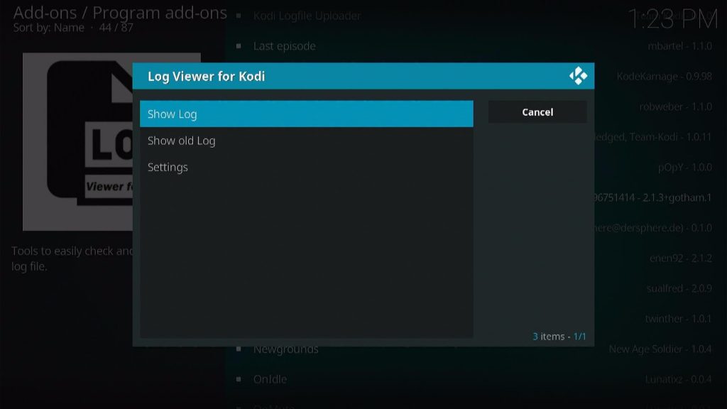 Install the Log Viewer for Kodi Step 10