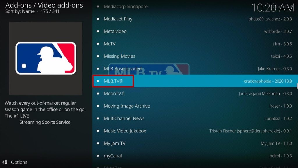 Install the MLB TV Kodi Addon Step 5