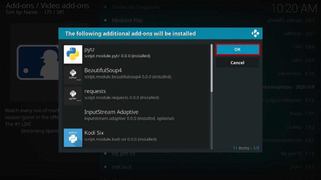 Install the MLB TV Kodi Addon Step 7