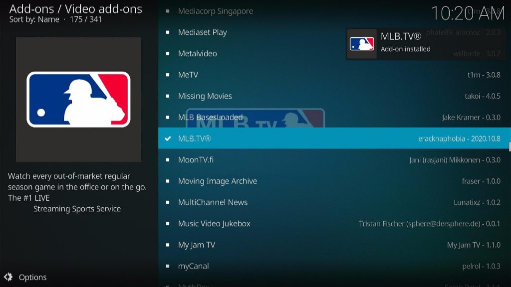 Install the MLB TV Kodi Addon Step 8