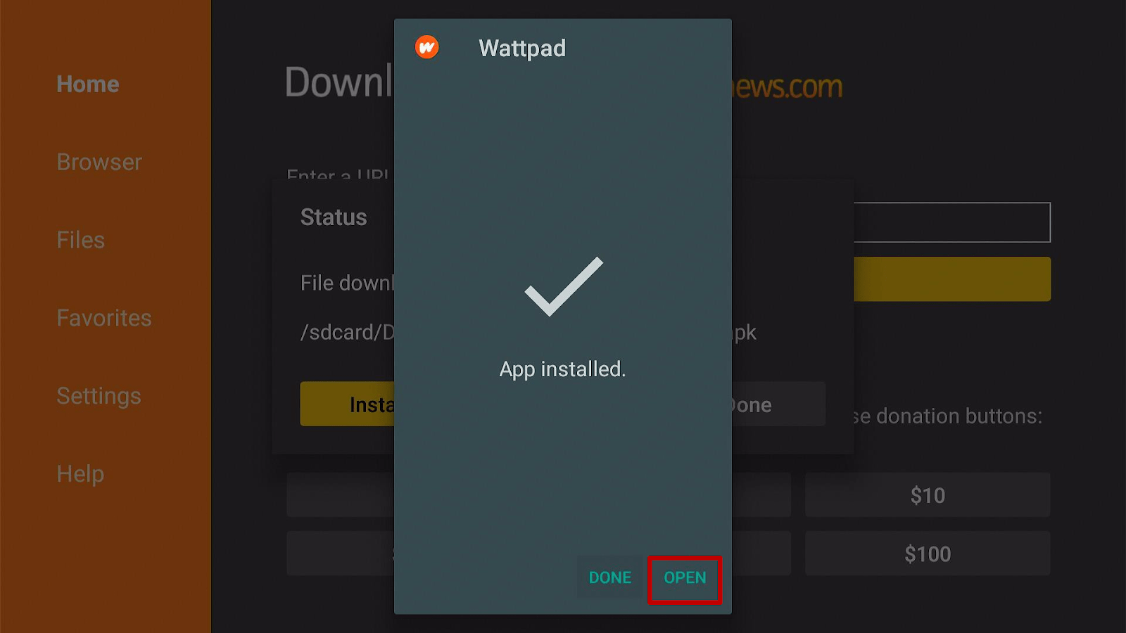 Step 18 Install Wattpad Premium MOD on Firestick