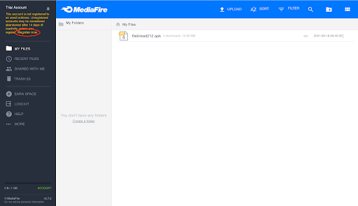 Upload Files on MediaFire Step 1
