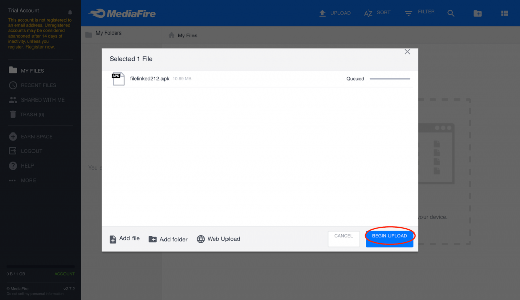 Upload Files on MediaFire Step 5