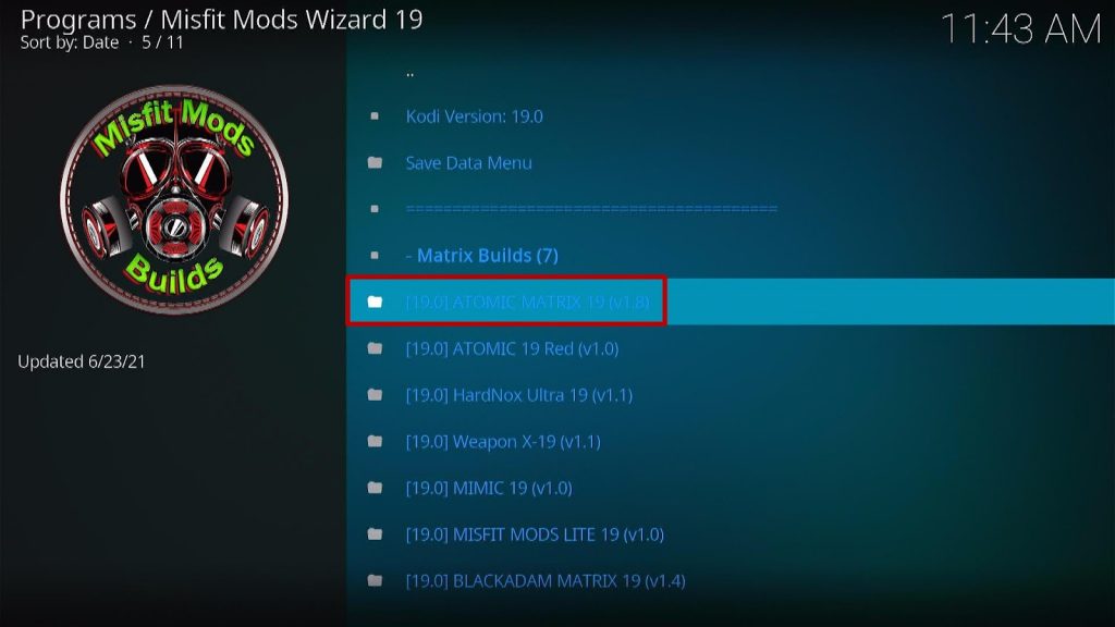 Install Atomic Matrix Kodi Build 23