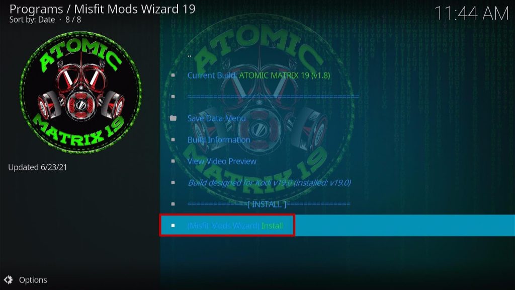 Install Atomic Matrix Kodi Build 24