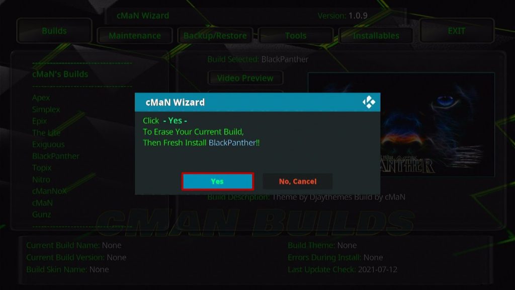 Install Black Panther Kodi Build Step 25