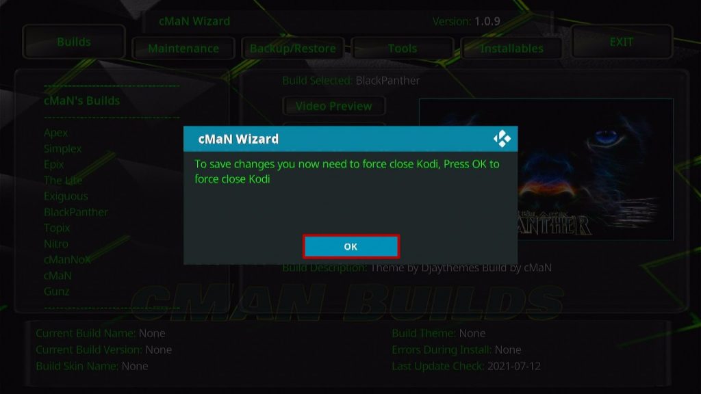 Install Black Panther Kodi Build Step 27