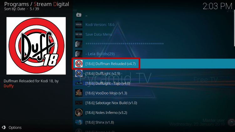 Install Duffman Kodi Build Step 22