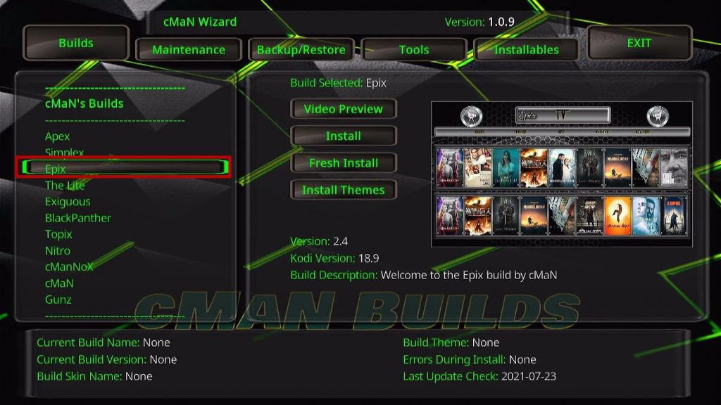 Install Epix Kodi Build 23