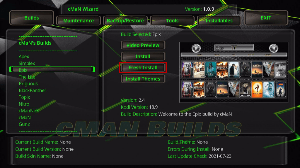 Install Epix Kodi Build 24