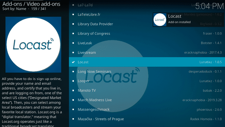 Install Locast Kodi Addon 8