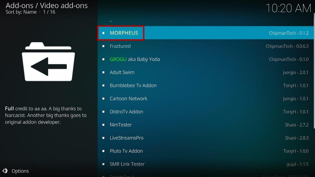 Install Morpheus Kodi Addon Step 19