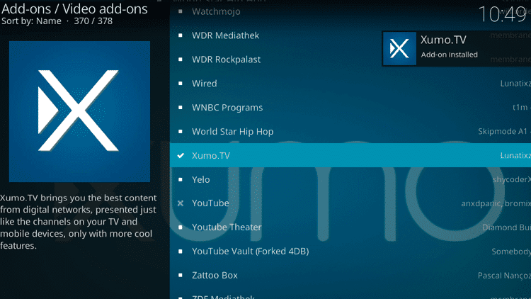 Install the XUMO TV Kodi Addon Step 8