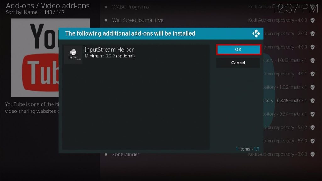 Install the YouTube Kodi Addon Step 7