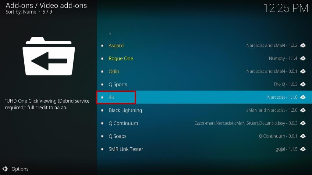 install 4K Kodi Add-on 19