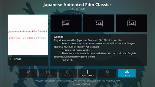 Install Japanese Animated Film Classics Kodi Addon 6