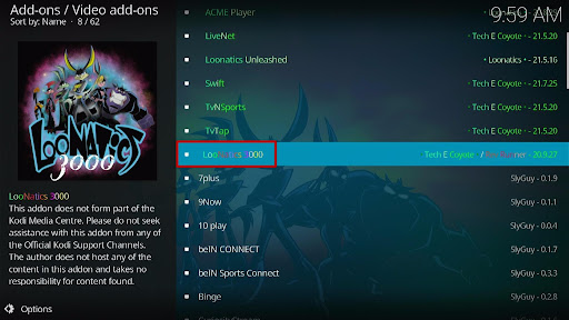 Install LooNatics 3000 Kodi Addon 18
