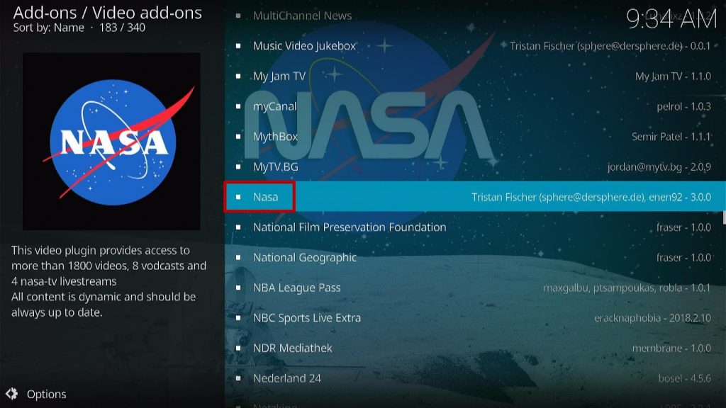 Install NASA Kodi Addon 5