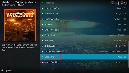 Install Wasteland Kodi Addon 18