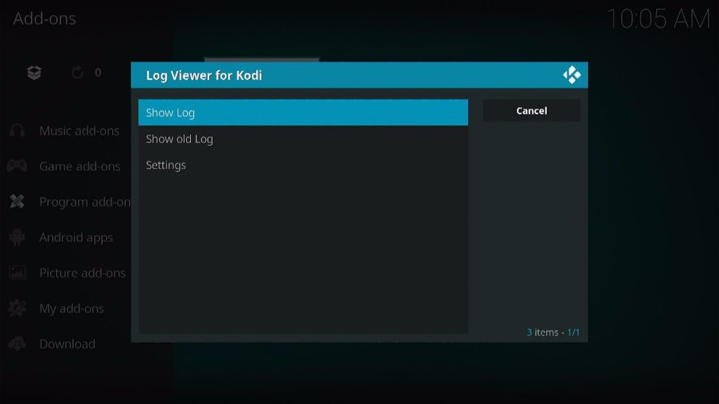 Use the Log Viewer Kodi Addon 1