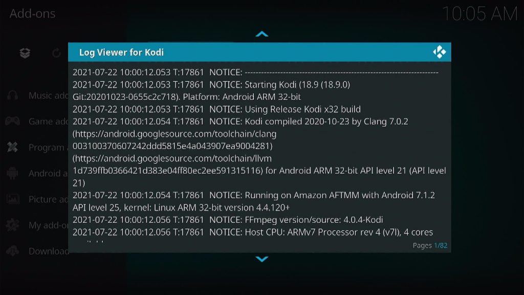Use the Log Viewer Kodi Addon 2
