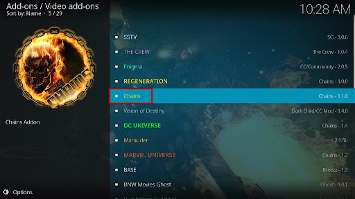 Install Chains Kodi Addon 18