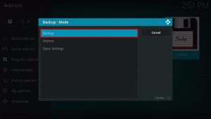 Backup and Restore on Kodi Step 2.1