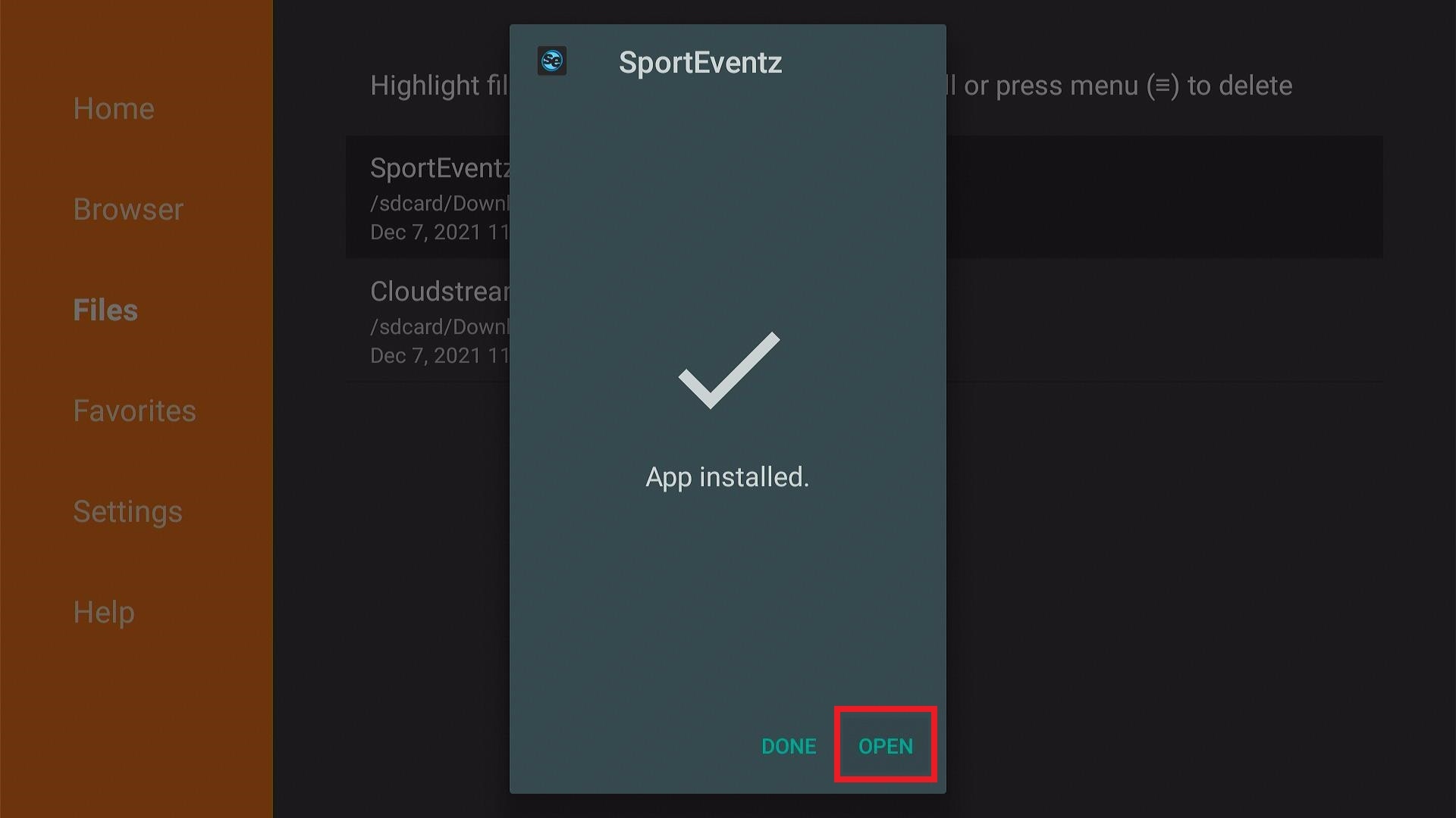 Install SportEventz App on Fire TV Stick step 18