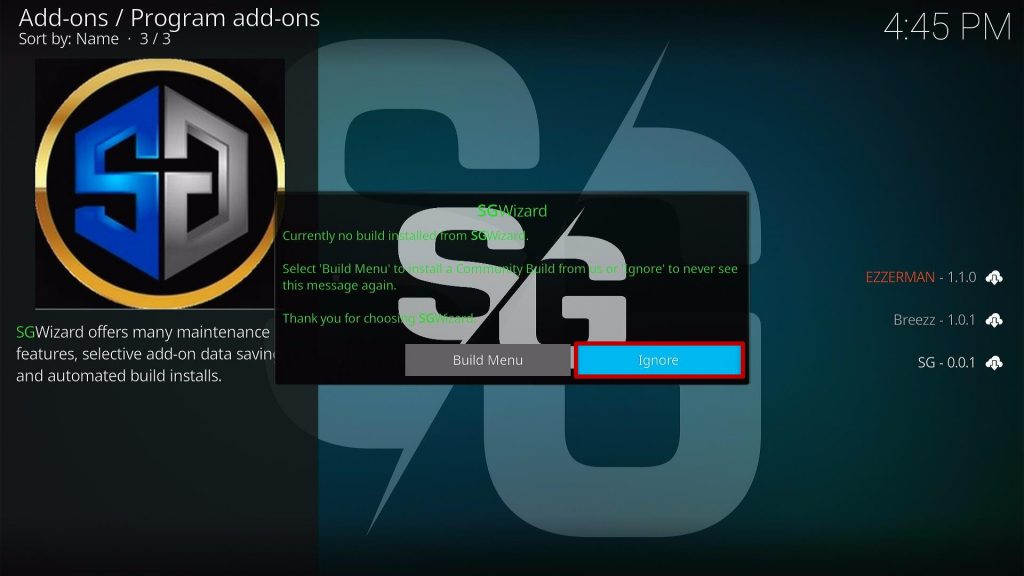 Install SG TV Dark Kodi Build step 23