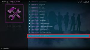The Crew Kodi Addon Not Working - Clear Cache 2