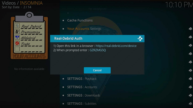 Use Insomnia Kodi Addon With Real-Debrid