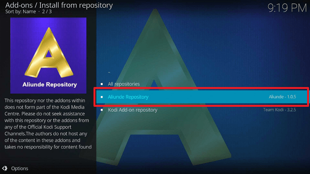 Aliunde K19 Kodi Addon