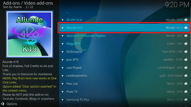 Aliunde K19 Kodi Addon