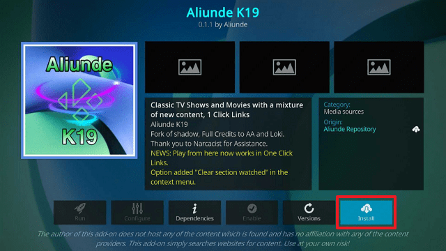Aliunde K19 Kodi Addon