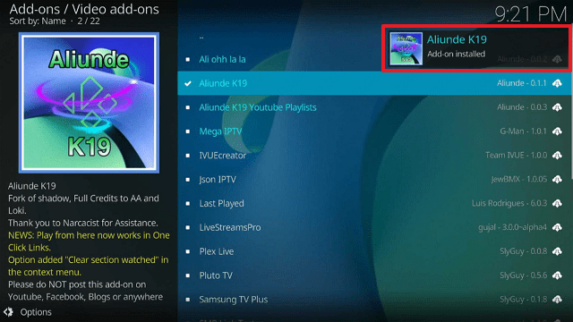 Aliunde K19 Kodi Addon